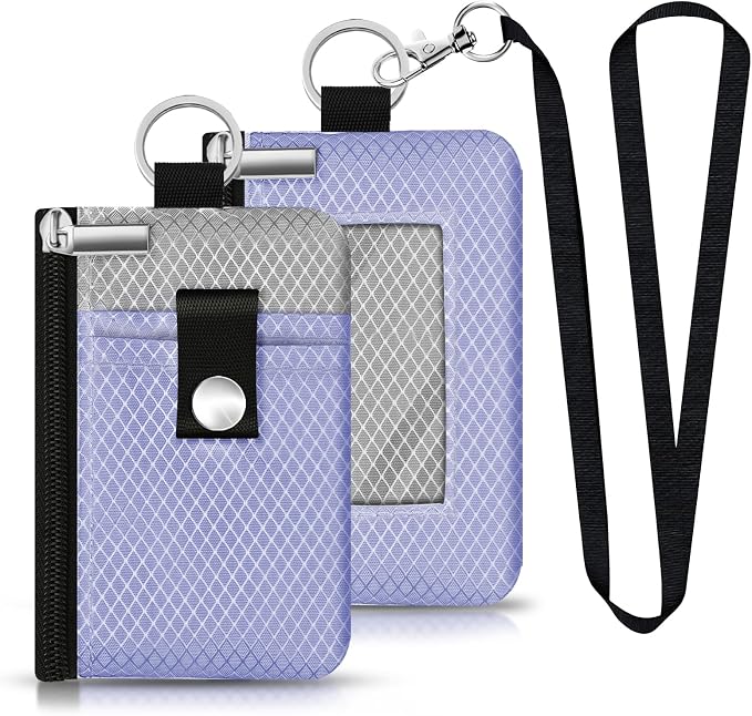 Minimalist RFID Blocking Small Wallet with ID Window,WaterResistant Zip Id Case Wallet with Lanyard Keychain for Cards,Cash,Travel,Women,Men (Lavender Purple/Light gray) - Image 3
