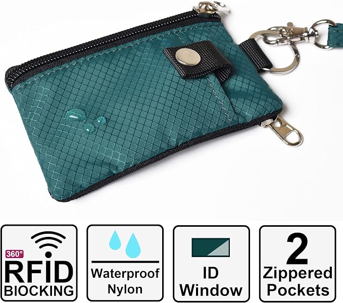 CHENSPRX Minimalist RFID Blocking Small Wallet with ID Window,WaterResistant Zip Id Case Wallet with Lanyard Keychain for Cards,Cash,Travel,Women,Men - Image 2