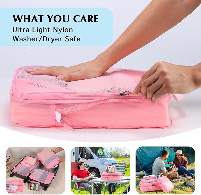 PFEYRPK Lightweight Compression Packing Cubes for Suitcases, Compressible Expandable Travel Packing Organizer with Clear Toiletries and Backpack Bag, Travel Essentials for Carry on Luggage 7 Set - Image 2
