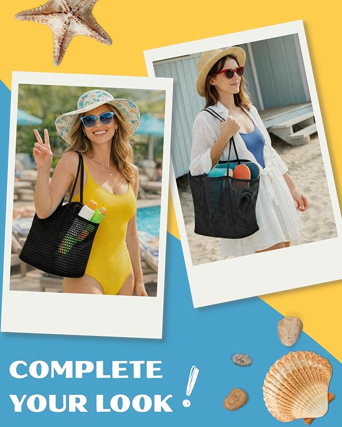 Rave Envy Large Mesh Beach Tote Bag - Waterproof Pool & Travel Beach Bag | Large Capacity | Sturdy Base | Lightweight Foldable Design | Quick-Drying Breathable Fabric | Spacious Multi-Pocket Storage - Image 6