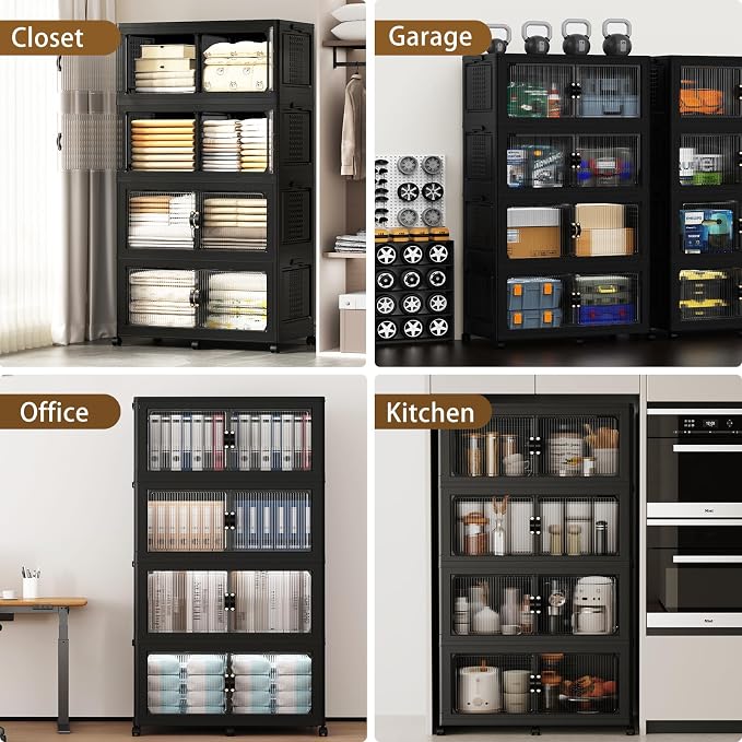 SAILUN 760Qt Stackable Storage Bins,Storage Cabinet with a Lid,4 Pack Black | Stackable Storage Drawers with Lids,33.5" W x 19" D x 69" H,Featuring open-front Access for Clothes and Closet Storage - Image 6