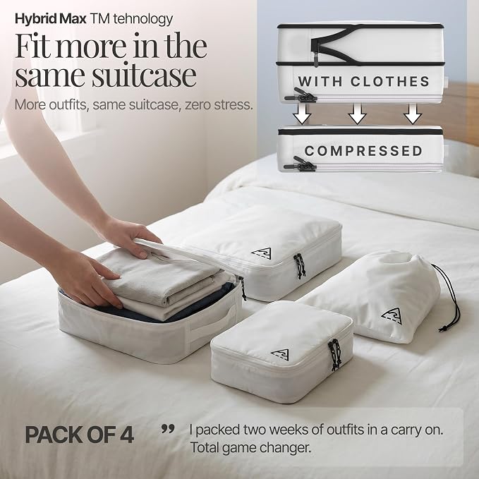 4 pcs Compression Packing Bags Cubes Set with HybridMax Double-Capacity Design - Packing Cubes for Travel Compression to Maximize Limited Luggage Space, White - Image 2