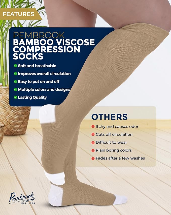 Pembrook® Bamboo Viscose Light Compression Socks - 3 Pairs | 8-15 mmhg Compression Socks | Knee High Comfort Support Socks - Image 4
