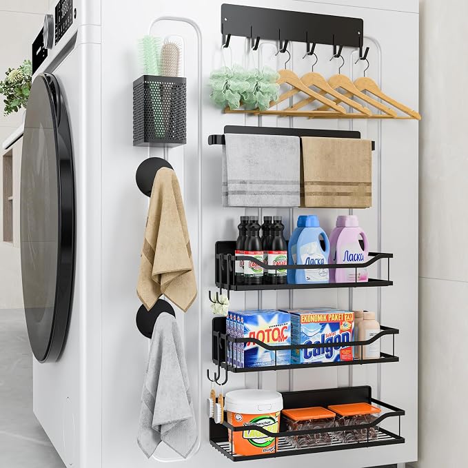 Multifunctional Magnetic Shelf for Washing Machine, Refrigerator, Microwave, and Any Metal Surface, Powerful Magnetic Shelves Include Magnetic Paper Towel Holder, Unique Hollow Design (8 pcs - Black) by MIMIyasha