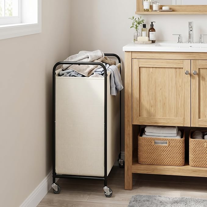 GRANNY SAYS Laundry Hamper, Large Cart with Wheels and Handles, Beige, 110L | Heavy Duty Metal Frame, Silent Rolling Basket for Clothes in Bedroom, Bathroom, Dorm - Image 7