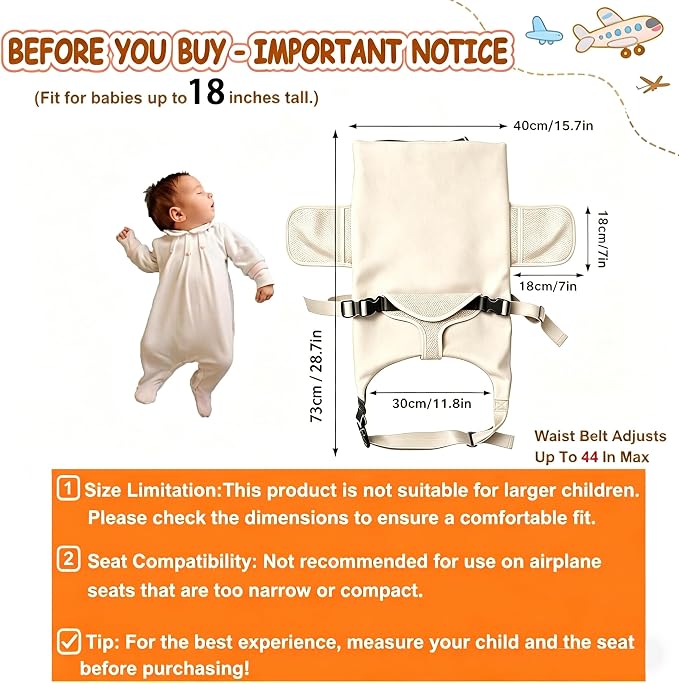 Toddler Airplane Bed, White, Baby Travel Essentials, 31 * 17Inch | Portable Seat Extender Travel Bed for Kids, Soft Baby Travel Essentials for Flying, Long Flight Must Haves Footrest - Image 2