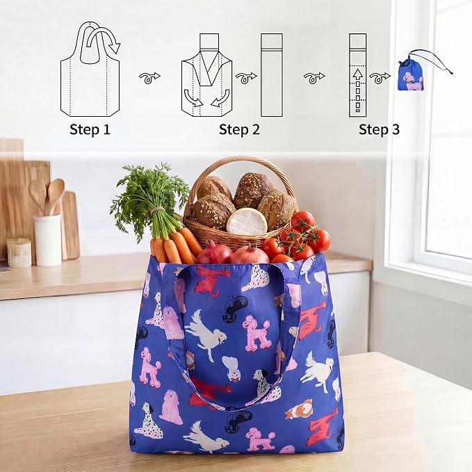 Stelle Lightweight Reusable Grocery Bag with Handles Ripstop Nylon Foldable Tote Shopping Bags for Travel and Groceries - Image 6