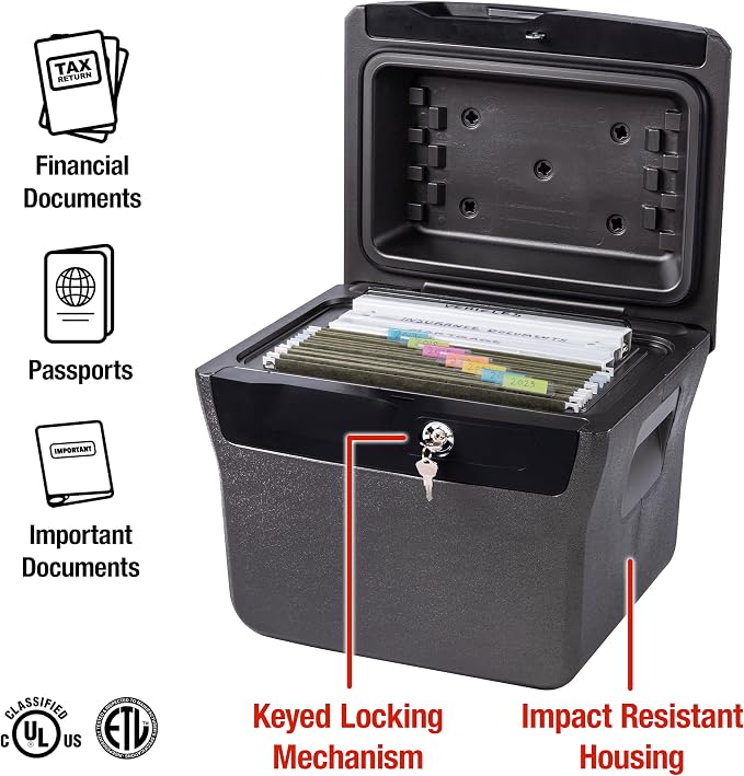 SentrySafe Fireproof and Waterproof Lock Box with Key Lock, File Safe with Carrying Handles for Documents, 0.66 Cubic Feet, 14.1 x 16.6 x 13.8 Inches, FHW40100 | File Folder Safe With Fire and Water Resistant Protection, Key Lock Security, Built-in Car... - Image 3