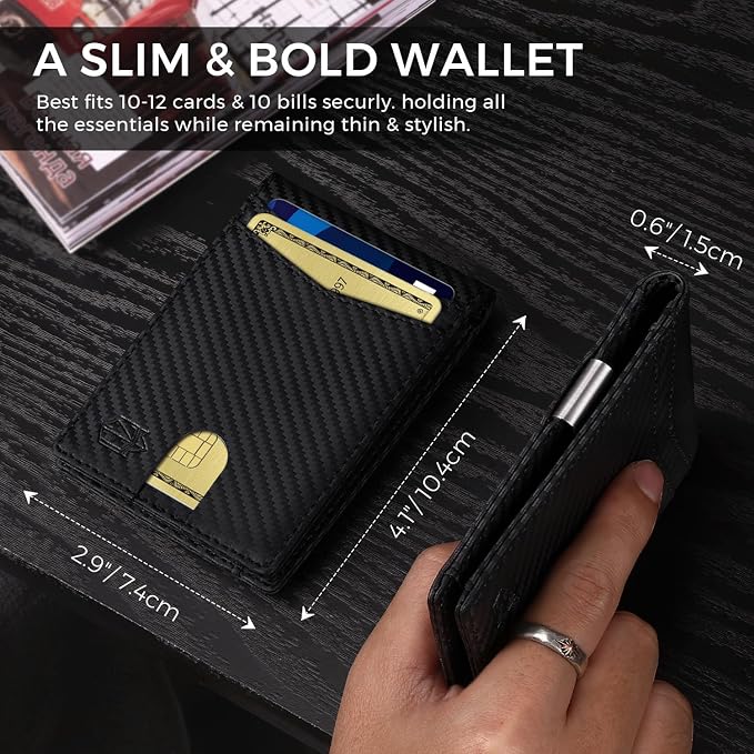Zitahli Genuine Leather Wallet for Men 12 Card Slim Mens Wallets Bifold RFID Blocking with Money Clip & ID Window Thin Minimalist Card Holder Wallet with Gift Box - Image 4