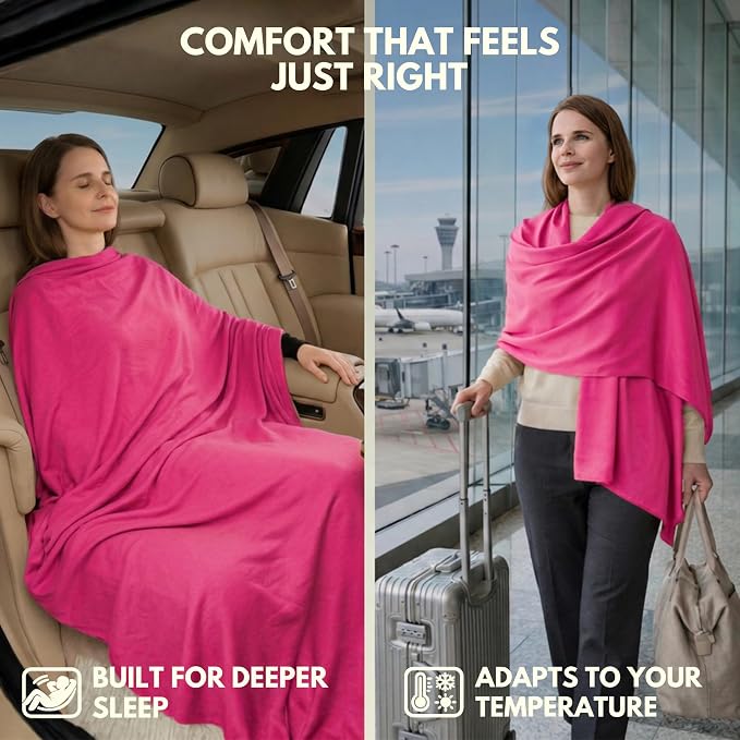 16-in-1 Compact Travel Blanket with Bag – Reversible, Ultra Soft Bamboo Airplane Blanket with Hidden Pocket – Packable for Flights & Travel Essentials (Semi-Weighted, Double Layer) - Image 5