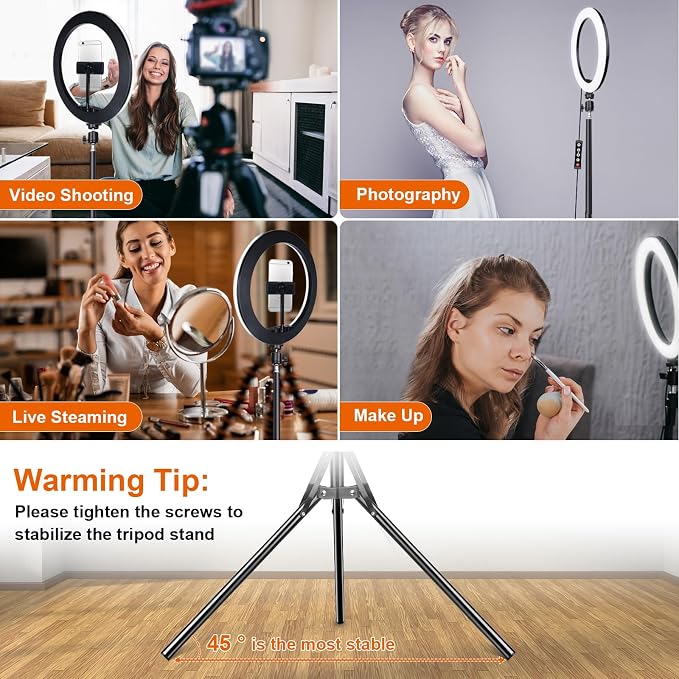 10" Selfie Ring Light with 73" Tripod Stand & 1 Phone Holder, LED Camera Ringlight with 48 RGB Colors Modes & Musical Rhythm Mode and 12 Brightness Dimmable for TikTok/Makeup/Photography/Vlog - Image 7