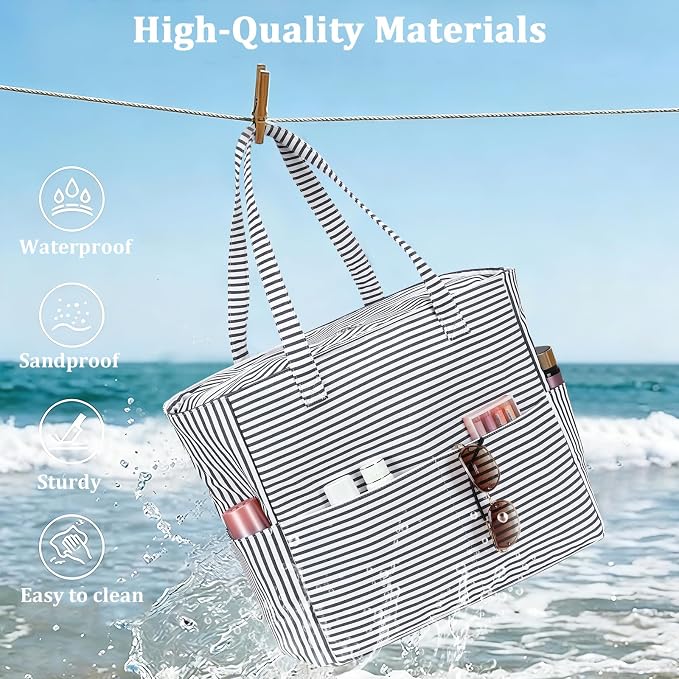 LEDAOU Large Beach Bag for Women, Waterproof Sandproof Tote Bag with Zipper | 36L Pool and Swim bag with Zipper, Wet/Dry pocket and 7 Pockets for Beach Days, Cruises, Vacations and Family travel - Image 5