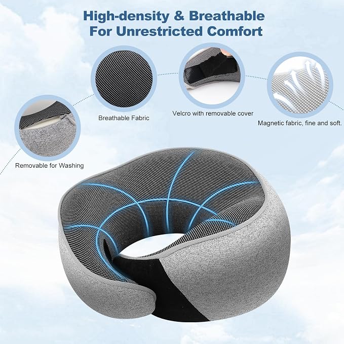Memory Foam Travel Neck Pillow – Ergonomic Airplane Pillow with 360° Head Support | Includes Eye Mask & Ear Plugs | Ultra Portable Neck Pillow Airplane for Flights & Cars(Pink) - Image 6