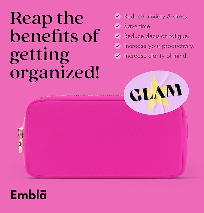 Embla Makeup Bag Travel Cosmetics Pouch and Toiletry Bag, Nylon Zipper Pouch Purse, Cute Make Up Organizer Storage Tote for Women Girls, Waterproof Travel Skincare Case, Small Makeup Bags, Fuchsia - Image 5