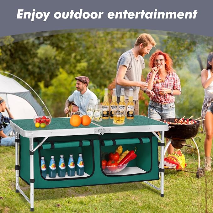 Camp Field Camping Folding Aluminum Table with Adjustable Legs for Outdoor Travel Beach, Backyards, BBQ, Party and Picnic Foldable Table - Image 6