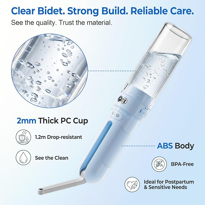 Portable Bidet for Travel | Bathroom - Rechargeable Electric Bidet Sprayer with 3 Pressure | Waterproof for Ultimate Personal Hygiene Cleaning at Home Office and Camping (Blue) - Image 8