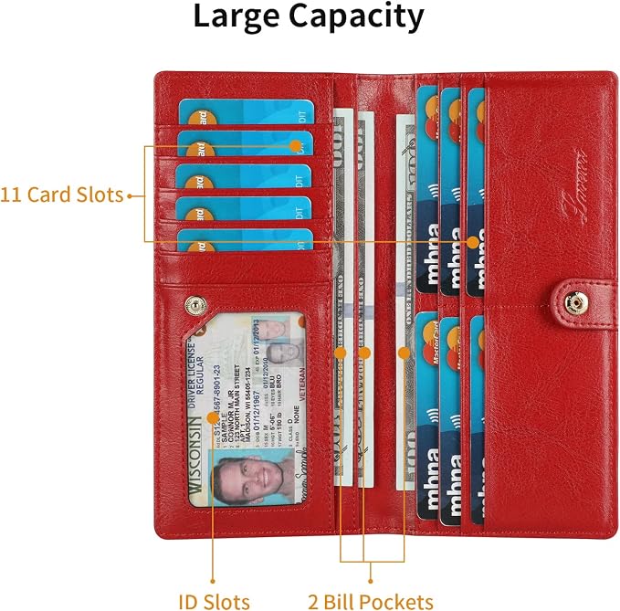 Ultra Slim Thin Leather Women Wallet RFID Blocking Credit Card Holder Bifold Long Ladies Billfold - Image 5