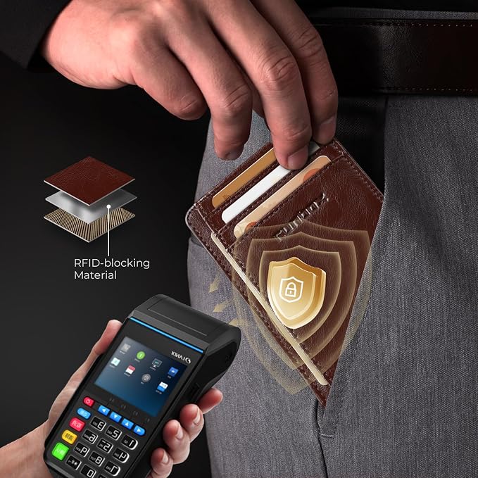 RUNBOX Slim Wallet for Men and Women, RFID Blocking Leather Card Holder | Minimalist 8-slot design fits IDs and credit cards in a thin profile for front pockets, purses, pants and travel - Image 4