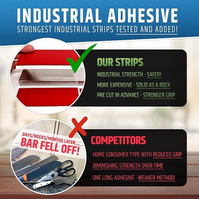 17" Strong Adhesive (No Drill) Magnetic Knife Holder for Wall - Professional Knife Strip - No Screws Needed - Adhesive Backing - Stainless Steel Knife Bar (Upgraded Version – Will Not Fall) - Image 9