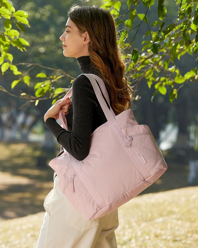 BAGSMART Crush Tote Bag for Women, 20L Puffer Work Tote with Zipper | Quilted Nurse Hospital Bag For Travel College Gym - Image 2
