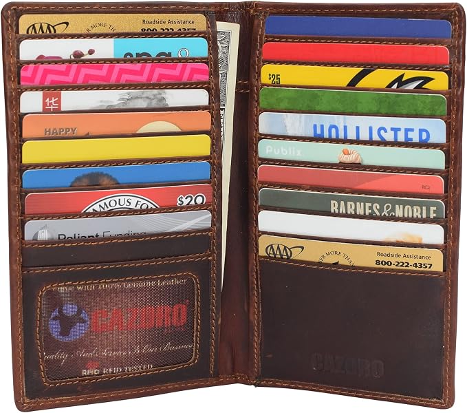 Marshal Bifold Leather RFID Blocking Wallet For Men & Women | Genuine Leather Holder With 19 Slots, 2 Bill Compartments & ID Window | For Credit/Debit Cards, Money & More (Cazoro Brown) - Image 2