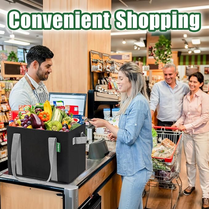 Reusable Grocery Bags (3 Pack ) - Heavy Duty Eco Tote Bags with Box Shape to Stand Up, Hold Up to 65 Lbs - Stay Open & Fold Flat - Foldable Reusable Shopping Bags with Long Handles & Hard Bottom - Image 2