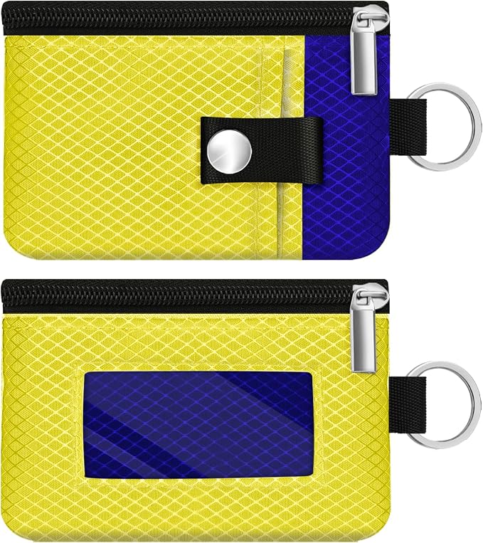 Minimalist RFID Blocking Small Wallet with ID Window,WaterResistant Zip Id Case Wallet with Lanyard Keychain for Cards,Cash,Travel,Women,Men (Lemon Yellow/Sapphire Blue) by CCUMI