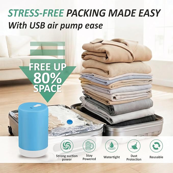 Cozy Essential Travel Vacuum Storage Bags with Rechargeable Cordless USB Pump, Space Saver Bags for Luggage, Suitcase, Carry-On, for Clothes, Blankets, Bedding & Seasonal Storage,35 Combo - Image 2