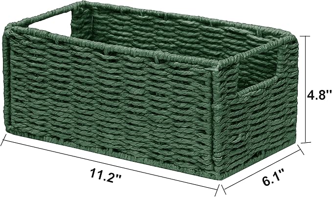 Wicker Storage Basket, Set of 2 Hand-Woven Paper Rope Wicker Basket, Small Storage Baskets for Organizing Toilet Paper, Foldable Small Cube Organizer Bins for Shelves and Bathroom (Green) - Image 8
