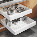 Seinloes 2Pack Expandable Pull Out Cabinet Organizer 21"Deep With Raising Pad for Framed Cabinets, Upgrade 3 Slide Rails Slide Out Drawers, Roll Out Shelves Adhesive,Adjustable Width 12.05"-20.4"White by Seinloes