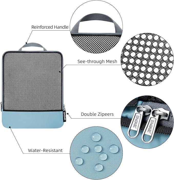 BAGAIL 4 Set/6 Set/8 Set Compression Packing Cubes Travel Accessories Expandable Packing Organizers (Half Mesh, 6-Dusty Blue) - Image 5