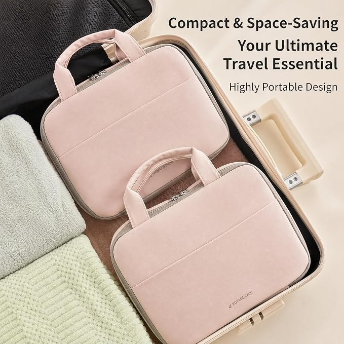 Hanging Travel Toiletry Bag for Women, 3-Tier Makeup Organizer, Large Capacity Waterproof PU Leather Cosmetic Case, Travel Essentials (Mist Rose) - Image 2