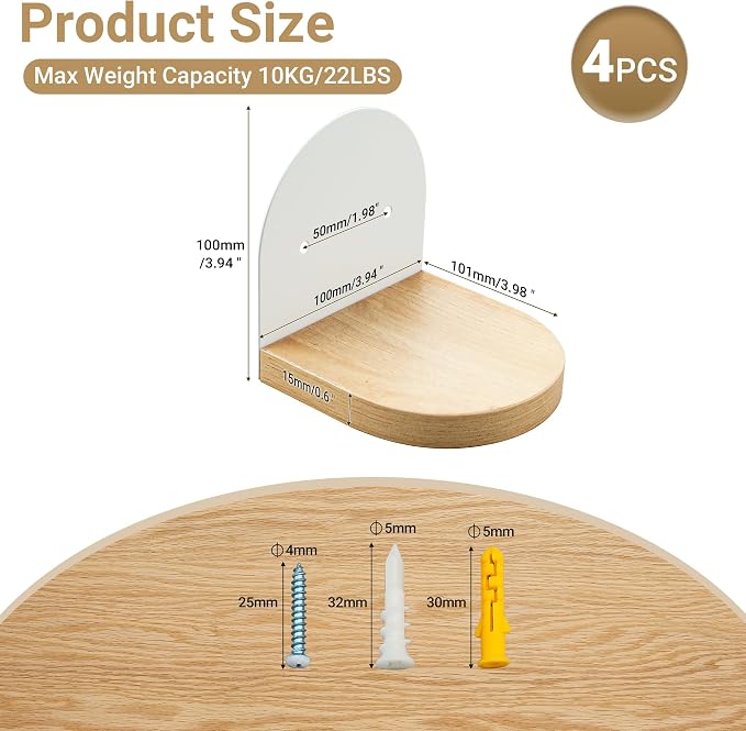 SAYAYO Small Floating Shelves for Wall Storage, 4 x 4 Inch Mini Shelf | Wall Shelves for Bedroom Decor, Display Wood Shelf Organizer with White Base for Living Room, Office, Balcony, 4 PCS - Image 2