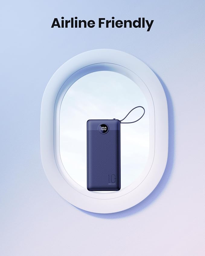 Portable Power Bank, Compact 10000mAh Portable Charger with 4 Cables, USB C Battery Pack 5 Outputs 2 Inputs LED Display Compatible with iPhone/Android & More (Navy Blue) - Image 5