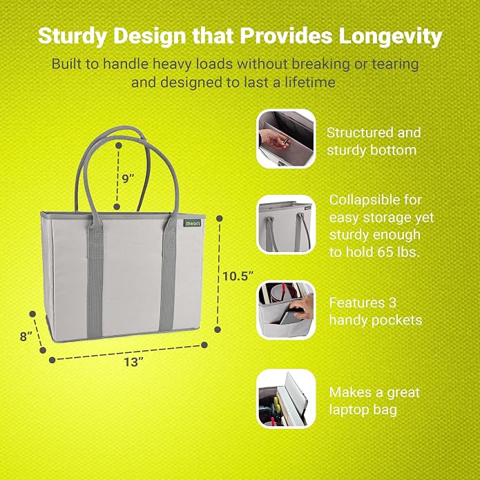meori Office Tote Bag Carry Laptop Essentials Sturdy Bottom Stays Upright 3 Handy Pockets - Image 5