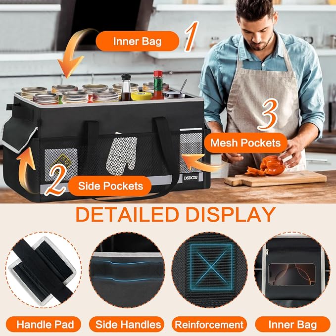Upgrade Extra Large Utility Tote Bag with Reflective Strip, Standing Reusable Grocery Bags with Hard Bottom & 4 Sided Reinforced, Collapsible Utility Tote with Handles for Shopping, Beach, Car | Upgrade - Image 6