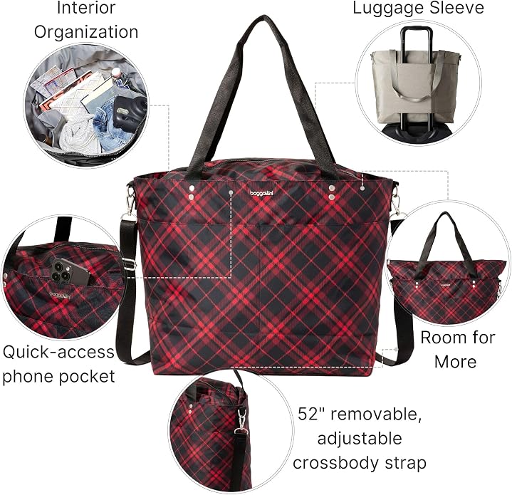 Baggallini Carryall Tote - Lightweight Nylon Zipper Top Weekender Travel Beach Bag w/Luggage Sleeve - Image 3