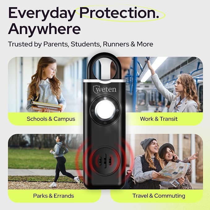 Women Safety Personal Alarm Keychain, 130dB Siren, USB-C, 2 Pack Black | Rechargeable, Carabiner Clip, Low Battery Alert, LED Light, Self Defense Whistle Alternative for Women - Image 6