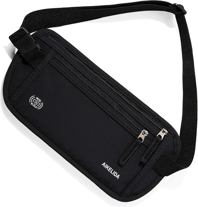 Money Belt - Slim Passport Holder RFID Blocking Travel Wallet Undercover Fanny Packs for Men Women - Black - Image 4