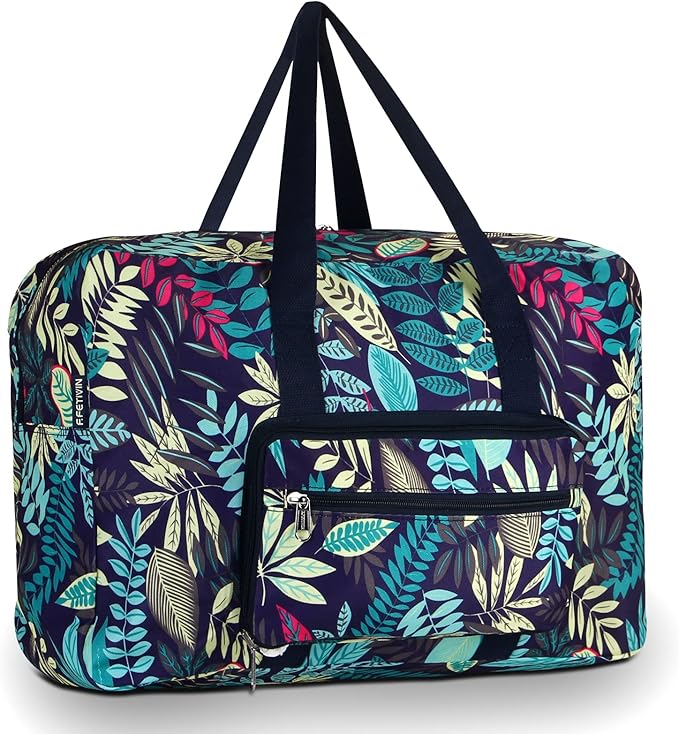 F.FETIVIN Weekender Bag Carry On Travel Duffle Medium Overnight Bag for Women (Blue Leaf) by FFETIVIN