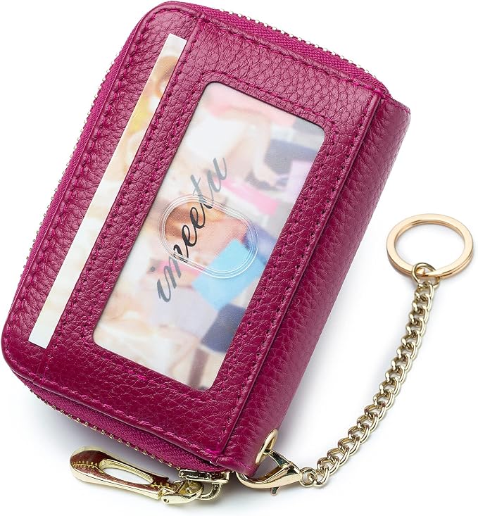 imeetu RFID Credit Card Holder, Small Card Wallet Women, Leather Card Case | Genuine Leather Women's Card & id Cases, Change Coin Purse with Zipper Keychain id Window, 20 Colors & 3 Styles, Daily, Gifts - Image 2