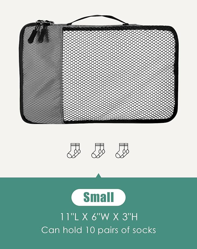 WTREE 4-Piece Packing Cubes Travel Accessories Set for Suitcases - Luggage Organizer Bags with Double Zipper - Mesh Top - Small - Dark Grey - Image 5