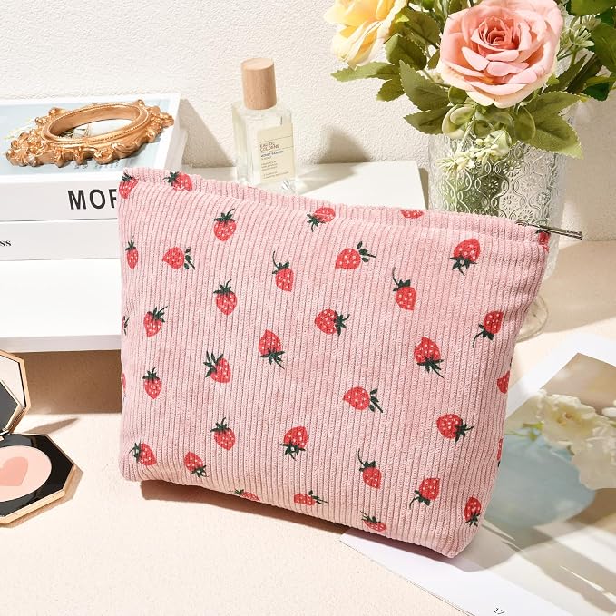 SOIDRAM 2 Pcs Makeup Bag Large Cosmetic Bag Toiletry Bag Makeup Pouch Travel Bag Organizer Cute Makeup Brushes Aesthetic Accessories Storage Bag for Women Pink Strawberry - Image 7