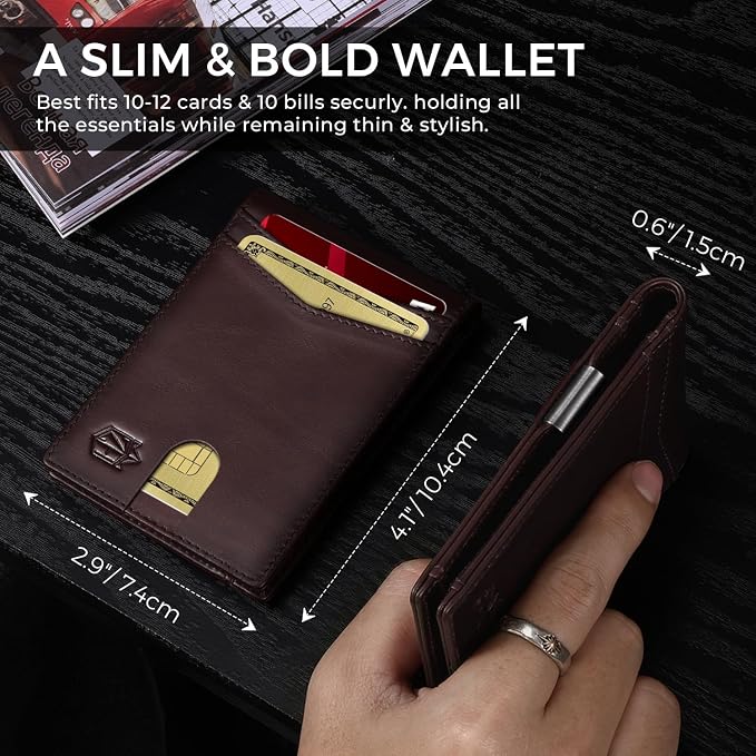 Zitahli Genuine Leather Wallet for Men 12 Card Slim Mens Wallets Bifold RFID Blocking with Money Clip & ID Window Thin Minimalist Card Holder Wallet with Gift Box - Image 4