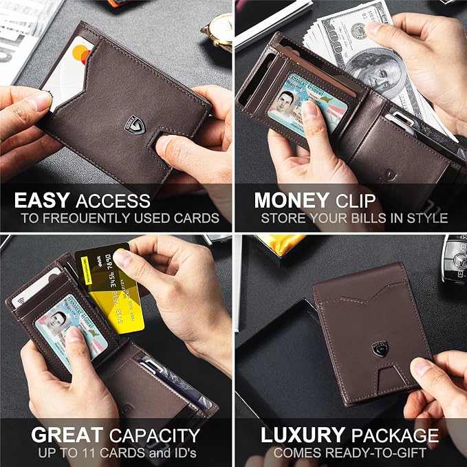 GSOIAX Slim Wallet for Men Rfid Blocking Leather Bifold Front Pocket Carbon Fiber Men's Money Clips Credit Card Holder With Gift Box - Image 3