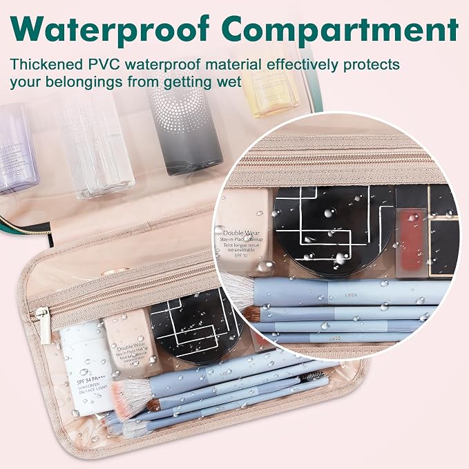 Toiletry Bag for Women, Medium Cosmetic Travel Bag, Hanging Toiletry Bag for Bathroom, Thickened PVC Waterproof Makeup Bag, Toiletries Bag for Travel Trips and Camping, Turquoise Green - Image 3