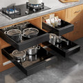 Seinloes 4 Pack Expandable Pull Out Cabinet Organizer 21" Deep with Raising Pad for Framed Cabinets,Upgrade 3 Slide Rails Slide Out Drawers,Roll Out Shelves Adhesive,Adjustable Width 9"-14.1" Black by Seinloes