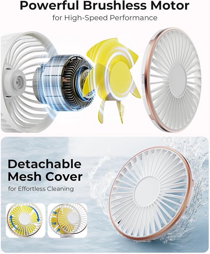 TUNISE Portable Handheld Fan, Portable Fan Rechargeable, 4000mAh, 180° Adjustable, 6 Speed Wind, Display Electricity in Real Time, USB Rechargeable Foldable F an, Quiet Personal Fan with Power Bank - Image 3