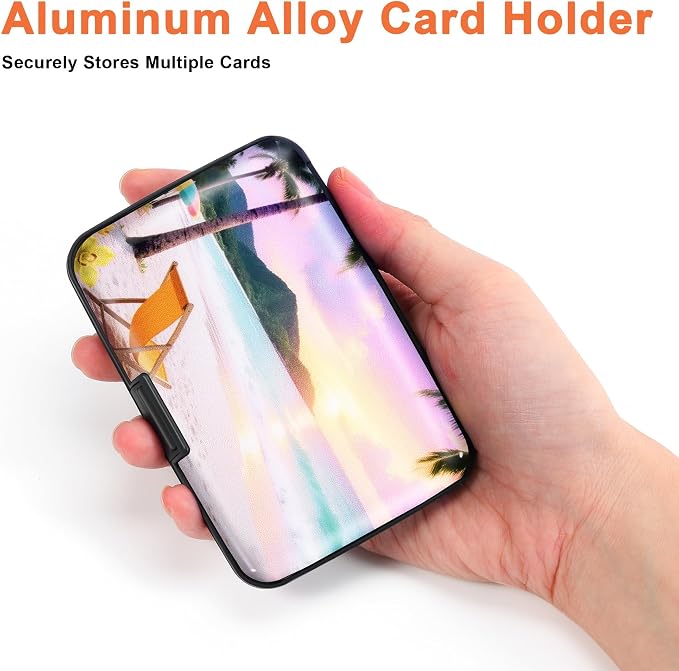 Mayski Credit Card Holder for Women RFID Blocking Wallet, Seaside | Card Wallets for Women Small Mini Business Metal Accordion Aluminum Alloy Hard Case for Men - Image 3