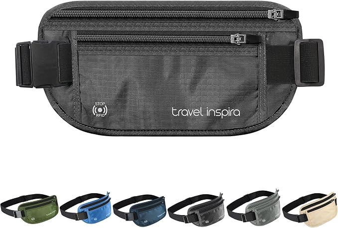 travel inspira RFID Hidden Money Belt Slim Anti Theft Travel Wallet | Passport Holder for Travel Concealed under Clothes for Ultimate Protection of Credit Cards, Cash, Passport & Documents, Black by TravelInspira